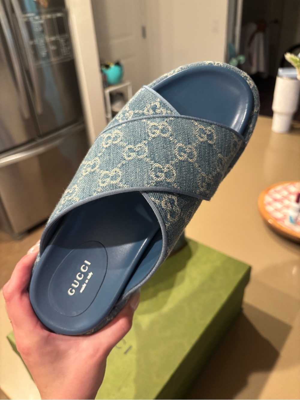 GUCCI Light Blue Denim Cross-Strap Platform Mules (with box)🩵 - Picture 7 of 8
